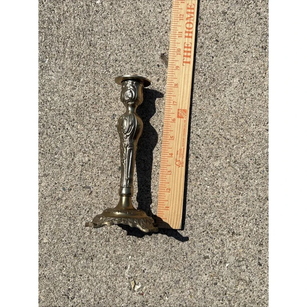 Vintage Brass Candlestick Rococo Baroque Floral Taper India Victorian Heavy